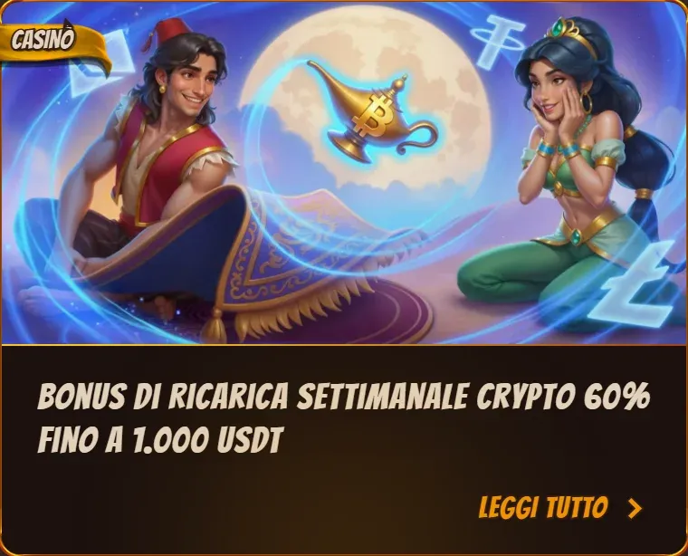 Bonus di ricarica settimanale crypto 60 fino a 1 000 usdt