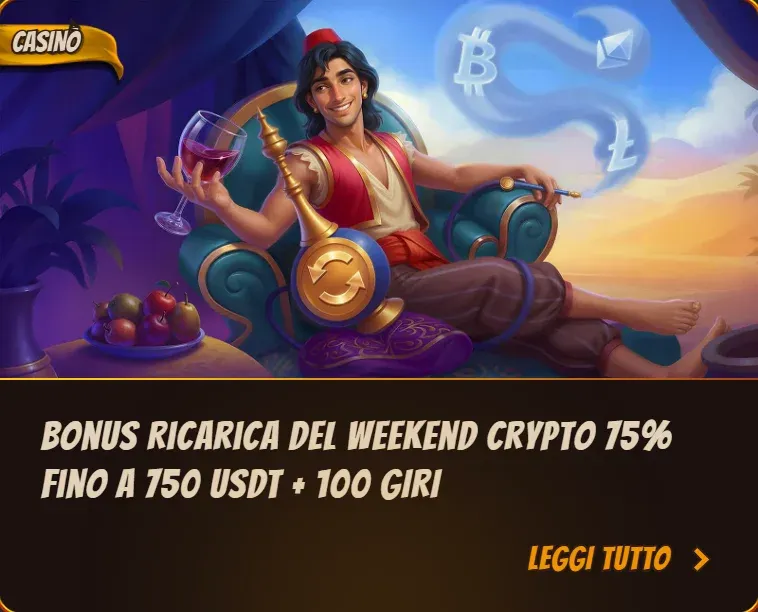 Bonus ricarica del weekend crypto 75 fino a 750 usdt 100 giri